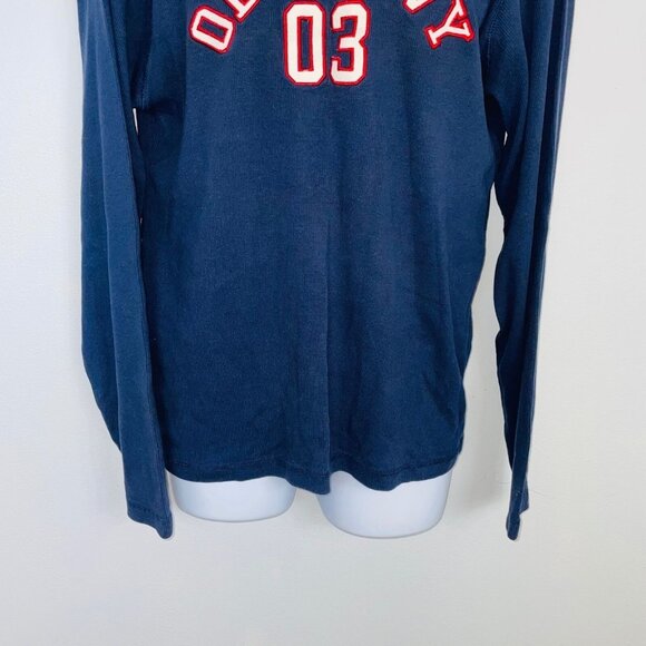 Vintage Old Navy Mens L Shirt Blue Thermal Waffle Weave Long Sleeve Logo Pullove - Picture 4 of 10
